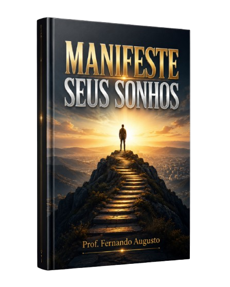 Mockup 3D do ebook Manifeste Seus Sonhos, do Prof. Fernando Augusto